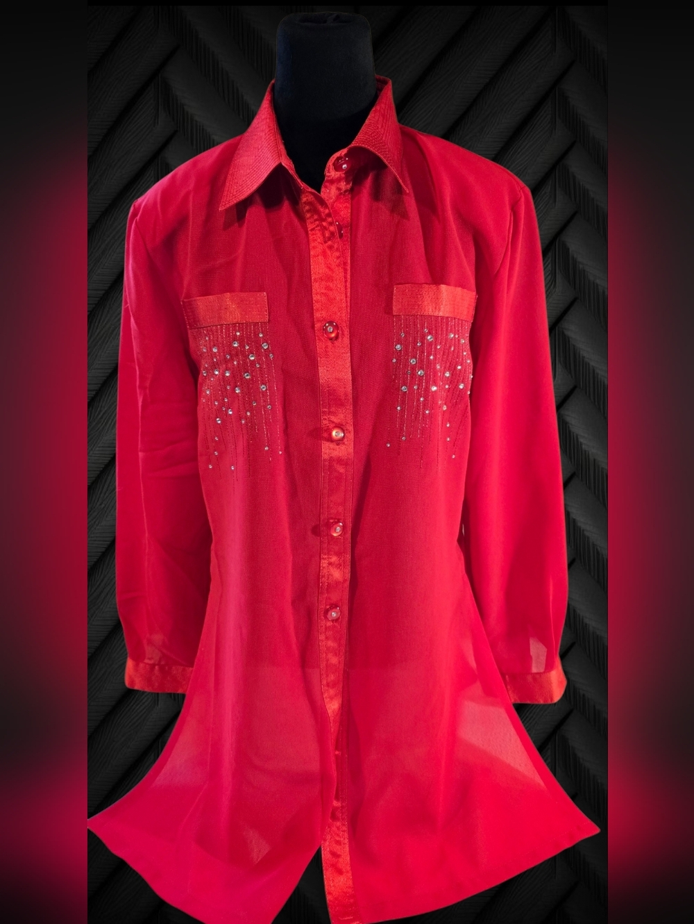 Avione Elegant Red Tunic Blouse Size 12